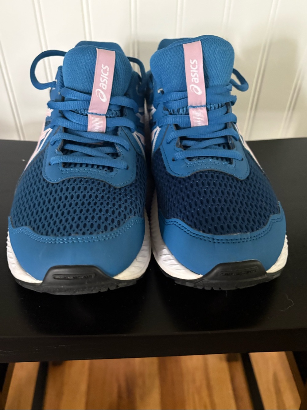 ASICS Kids Navy Blue Sneakers with Pink Tongue Accents